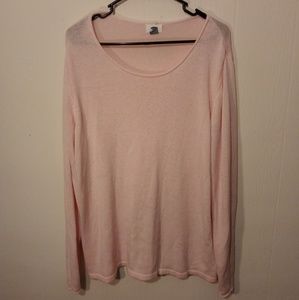 Pink Lightweight Knit Sweater with Raw Edge Neck